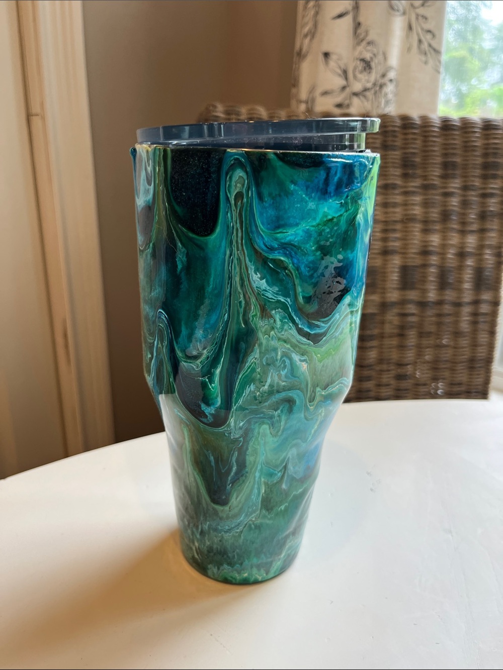 Marbled Green & Teal Swirl Travel Tumbler